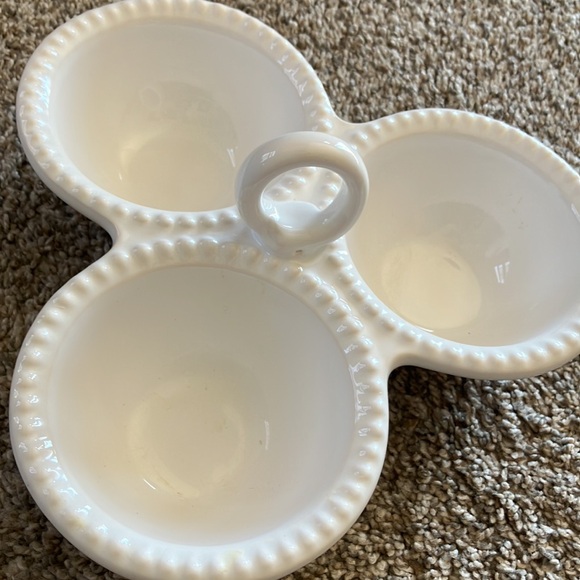 Divided White Condiment/Relish Serving Dish Made in Portugal - Picture 3 of 3